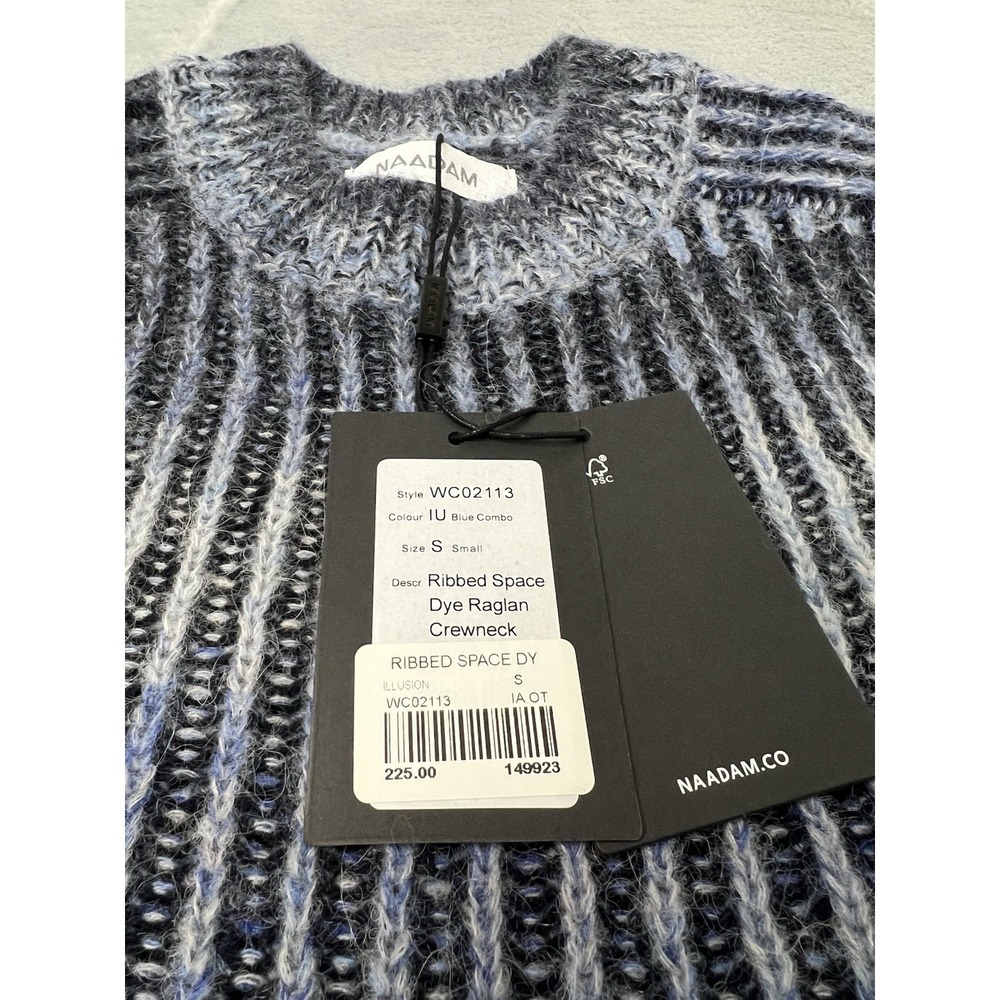 Naadam Ribbed Space Dye Sweater Small Blue Wool Cashmere Alpaca Raglan Jumper - Picture 4 of 9